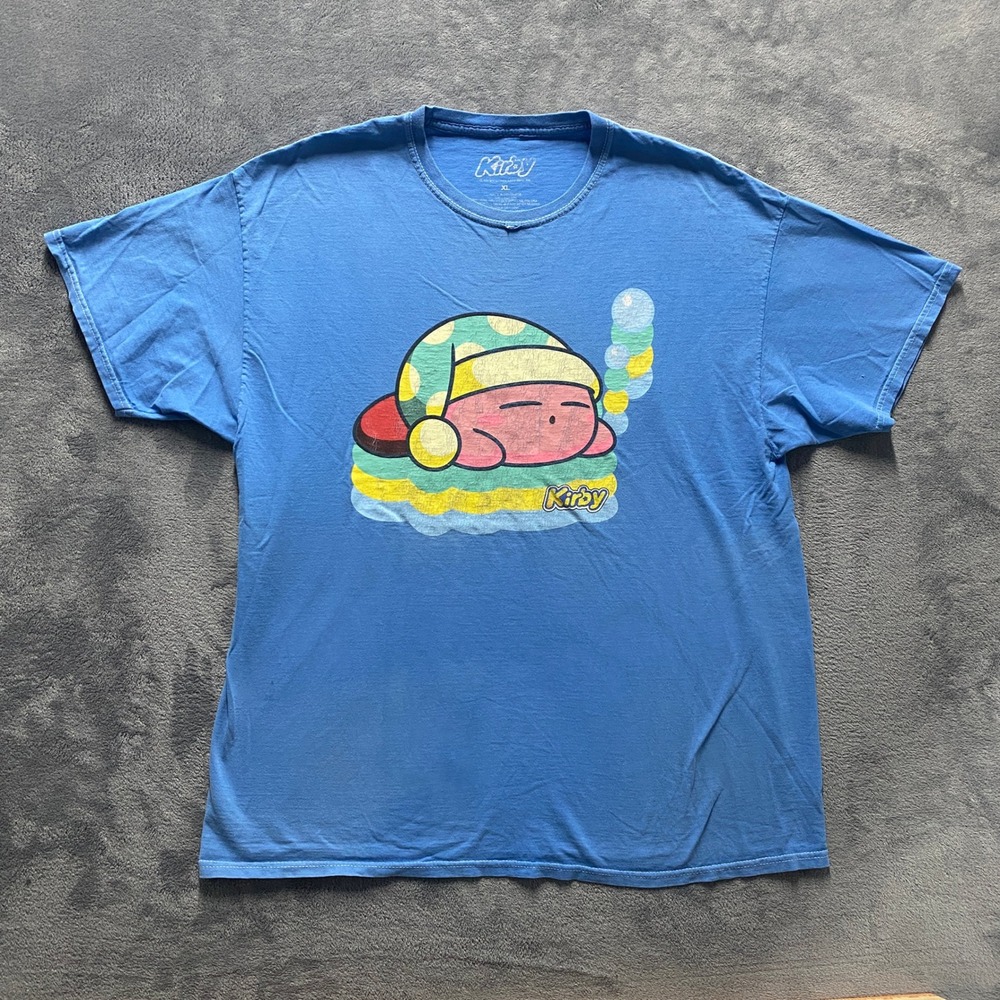 Kirby Graphic T-Shirt‎ Mens XL Blue Sleeping Kirby Nintendo Video Game Tee